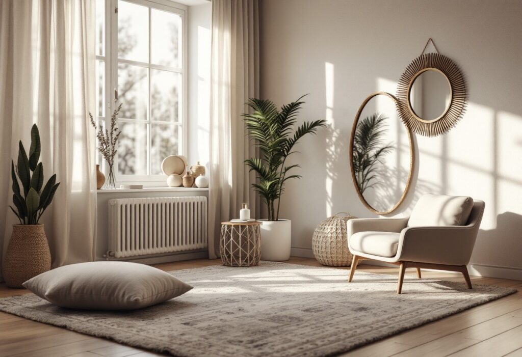 Tapis scandinaves et miroirs muraux : créer une profondeur subtile dans la déco